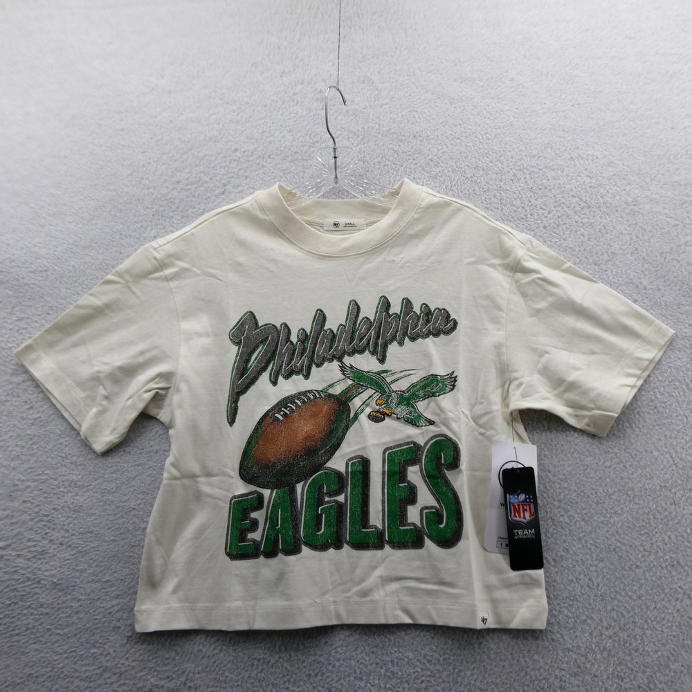 '47 Brand Shirt Women Small Philadelphia Eagles Cream Short Sleeve Cotton NFL